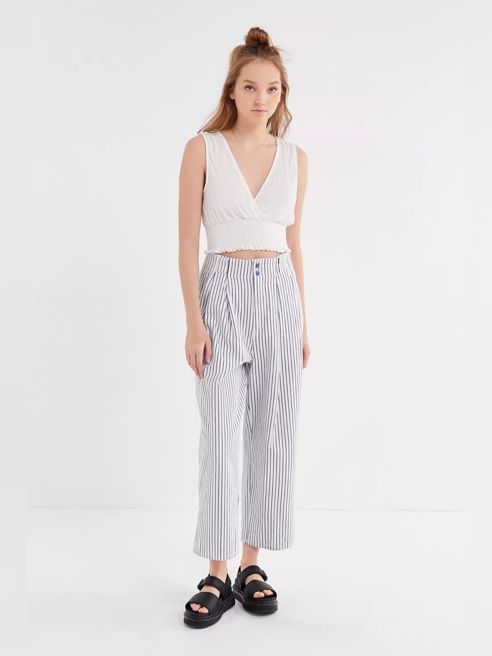 UO Mack Striped Pleated High-Waisted Trouser Pant Size 8